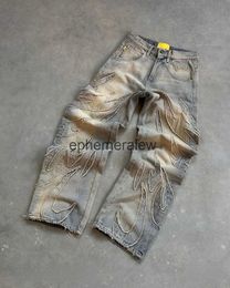 Jeans da uomo Y2k Pantaloni stile europeo e americano nuovi ricamati pantaloni oversize da uomo High Street Hip Hop dritti pantaloni a gamba larga Womenephemeralew