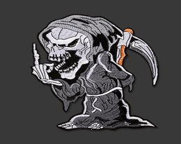 Big Grim Reaper Skull Embroidered Patches for Clothing Iron on Clothes Punk patch DIY Badge Stickers Garment Appliques whole3803352