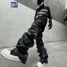 Pleated Leather Pants Men Motorcycle Leather Pants For Men Street Wear faux leather pants men HIP HOP 240112