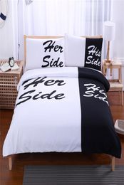 Blackwhite Her Side His Side bedding sets QueenKing Size double bed 3pcs4pcs Bed Linen Couples Duvet Cover Set 2109 V21853511