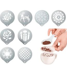 200PCS Coffee Stencils Print Model Stainless Steel Drawing Die Garland Mold Coffee Milk Foam Spray Template Cafe Coffeeware Tool