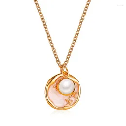 Pendant Necklaces Sweet Starry Star Sky For Women Female Simple Geometric Round Disc Simulated Pearl Clavicle Chain Necklace