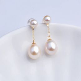 NYMPH Real 18K Gold Earrings Fine Jewellery AU750 Natural Freshwater Pearl Round Party Gift For Women Double Beads E663 240113