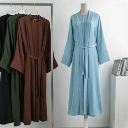 Ethnic Clothing Muslim Sets Jilbab Women Out Abaya Loose Cardigan Coat Sleeveless Inner Dress Two Pieces Prayer With Belt