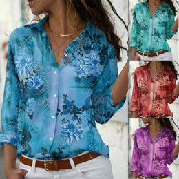 Women's Blouses Women Colourful Floral Printed Shirt Streetwear Long Sleeve Lapel Blouse Oversized Button Down Casual Tops Female Blusas