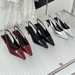 designer sandals Top Quality Black Designers Glossy Leather Women Wedding Dress Fashion Sandal Sexy Evening Party Pointed Toe Leather Shoe Heeled Factory Heels