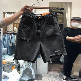 M4XL Hole Short Denim Pants High Waist Summer Wide Leg Zipper Fly Casual Female Jeans Shorts 240113