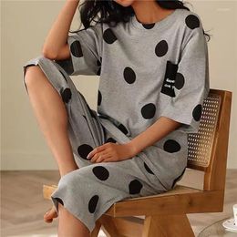 Women's Sleepwear Ladies Night Clothes Soft Women Pyjamas Two Pieces Set T-Shirt Pants Suit Mid Waist Summer Home