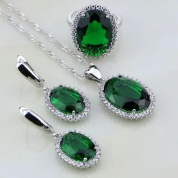 Necklaces Green Emerlad White Mystic Stones Sterling Sier Jewelry Sets for Women Wedding Sliver Earrings/pendant/necklace/ring