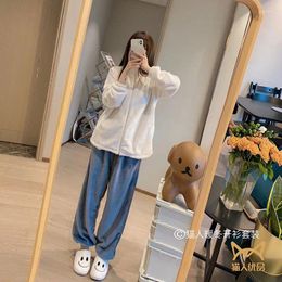 Women's Sleepwear 2024 Women Flannel Pajamas Set Autumn Winter Cardigan Zipper Warm Homewear Suit Thick Sported Casual Loose