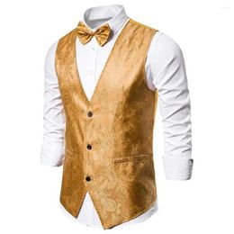 Men's Vests Suit Vest Printed Single-breasted V-neck with Bow Tie Slim Fit Double Breasted Dress for Men Formal Business