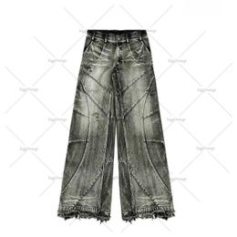 Y2k Streetwear Punk Hip Hop Jeans West Workwear Ripped Rap Style Loose Wash Plus Size Clothing Men Mopping Pants 240113