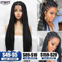 African American Synthetic Braid s With Baby Hair Full Lace Frontal 36 Inches Black Knotless Box Braids For Women 240113