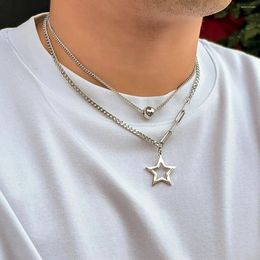 Pendant Necklaces Lacteo Hip Hop Silver Color Titanium Steel Round Beads Star Necklace For Men Charm Choker Collar Neck Chain Jewelry Boy