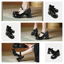 Designer Shoes Sexy Pointed Leather Metal Heel Dress Shoes Bar Party Dance Thick Heel High Heels 100% Cowhide Black Women High-heeled Boat Shoe