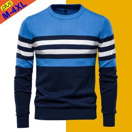 5XL Autumn Sweater Men Pullover Cotton Knit ONeck Striped Sweaters Male Winter Warm Jersey Mens Boy Jumpers Plus Size 240113