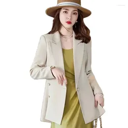 Women's Suits Spring Autumn Mid-Long Jacket Women 2024 Loose Suit Collar Pure Colour Coat Fashion Double-Breasted Blazer Female