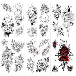 Handpainted plain flower and double headed snake ukiyoe colorful feather cesarean section vertical cut wound masking waterproof tattoo sticker