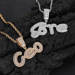 Hip Hop TopBling A-Z Custom Signature Letters Name Pendant Necklace T Cubic Zircon 18k Real Gold Plated Jewelry