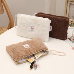 Cosmetic Bags Cute Small Bear Plush Bag Makeup Organiser Lambswool Pouch Pencil Case Travel Coin Purse Household Storage