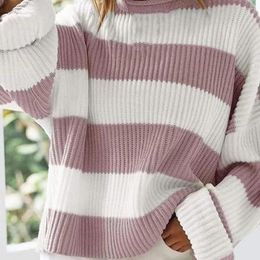 Women's Sweaters Coarse Sand Thread Texture Sweater Cozy Colorblock Knitted Thick Warm Pullover With Round Neck Long For Fall