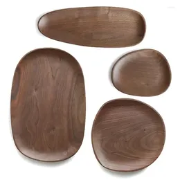 Plates Dim Dessert Fruit Dinner For Tray Decorative Sum Solid Wooden Irregular Dishes Oval Plate & Snack Serving Walnut Wood Acacia