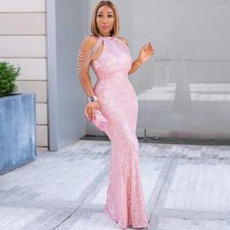 Casual Dresses Sexy Off Shoulder Sequined Bodycon Dress Evening Party For Women 2024 Elegant Solid Sleeveless Mermaid