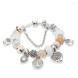 Charm Bracelets Tibetan Silver Tree Of Life Fashion Bead Bracelet For Women Green Flower Crystal & Bangle Pulseras Mujer Jewelry