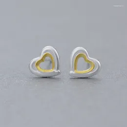 Stud Earrings Real 925 Sterling Silver Double Heart For Women Girls Gift Fashion Sterling-silver-jewelry