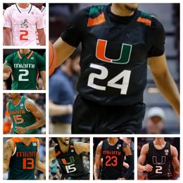 Custom Miami Hurricanes Basketball Jersey NCAA stitched jersey Any Name Number Men Women Youth Embroidered 15 Norchad Omier 5 Wooga Poplar 24 Nijel Pack 23 AJ Casey