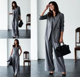 Mother Of The Bride Pant Suits For Wedding Grey Three Pieces Long Sleeve Women Suits Plus Size Evening Gowns6367547