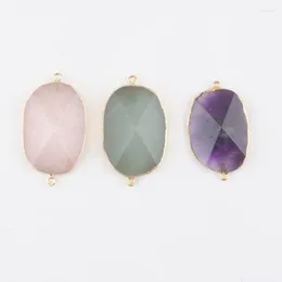 Pendant Necklaces Fashion Natural Quartz Crystal Aventurine Amethysts Stone Pendants Connector For Jewelry Making Gold Color 3Pcs TBN480