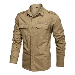 Men's Casual Shirts Spring Autumn Solid Cargo Shirt Men Fashion Thin Loose Long Sleeves Pure Cotton Military Tops