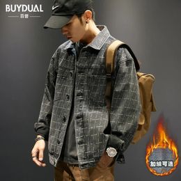 S-4xl Mens Denim Jackets Spring Autumn Male Coats Turn-down Collar Single Breasted Slim Striped Outerwear Top Clothes H116 240113