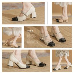 Leather Slingback Thick Sole Sandals Chunky Block Heels Flats Round Toe High Quality Women's Designers Wedding Dress Shoes Factory Footwea 89498