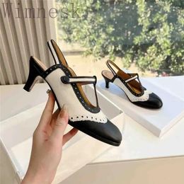 Dress Shoes Spring Round Toe Split Women Slip-On Mary Janes Pumps Woman Retro Real Leather High Heel Fashion Single 2024