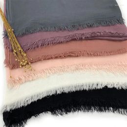 Scarves 2024 Cotton Solid Plain Scarf Malaysia Muffler Tassels Simple Style Women Soft Shawls Medina Silk Hijab