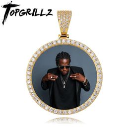 Necklaces Topgrillz Custom Made Photo Round Medallions Cubic Zircon Pendant&necklace with 4mm Tennis Chain Hip Hop Jewelry for Men Women