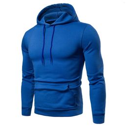 Men's Hoodies Basic Hoodie With Front Pocket Plush Lined Winter Sweatshirt Solid Colour Long Sleeve Drawstring Hood For Spring Autumn