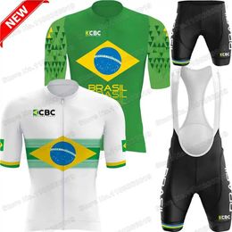 Brazil Cycling Jersey White Green Set Brazilian National Team Clothing Men Road Bike Shirt Suit Bicycle Bib Shorts 240113