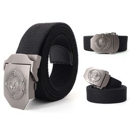 Outdoor breathable thick cotton belt national emblem metal buckle jeans belt men's retro style casual belt