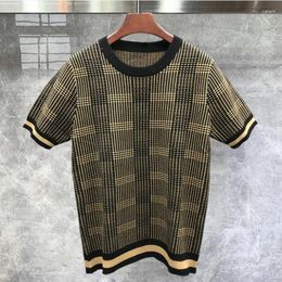 Men's T Shirts 2024 Summer Round Neck Slim Shirt Streetwear Men Knitting Stripe Tee Top Social Club Outfits Homme Camiseta Masculina