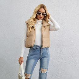 Women's Vests 2024 Autumn Winter Vest Jacket For Women Fashion European American Style Short Down Cotton Waistcoat Slim Solid Colour Coats