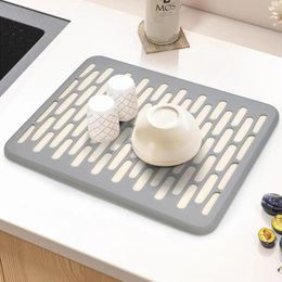 Table Mats Kitchen Counter Stone Dish Drying Mat Diatomaceous Earth Wrapped Silicone Belt To Protect Tableware Super Absorbent Quick