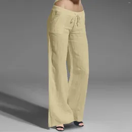 Women's Pants 2024 Summer Women Vintage Solid Colour Elastic Waist Cotton Linen Trousers Comfortable Casual Lady Loose Wide Leg