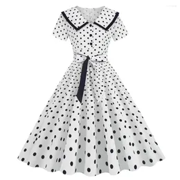 Casual Dresses Black Polka Dot Summer For Women 2024 Robe Vintage 50s 60s Turn-Down Collar Short Sleeve Rockabilly Dress Swing