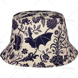 Berets Black Bat Floral Bucket Hat For Women Men Teens Beach Outdoor Fashion Packable Sun Cap Fishing Caps Fisherman