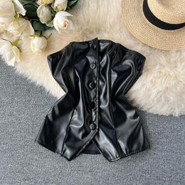 Women's Tanks Women Imitation Leather Irregularity Corset American Elegance Single Breasted Backless Tank Top Strapless Crop Tops Style Bra