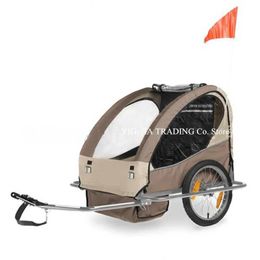 Saddles Double Bicycle Trailer, 16 Inch Big Wheel Children Cart, Two Seat Kids Bike Waggon with Steel Frame Grey/red Colour