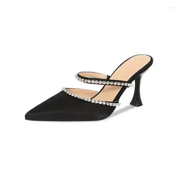 34-41 381 Sandalet Altın Kadın İnce Topuk 8cm Yüksek Topuklu Siyah Sandık Rhinestone Yaz Ayakkabıları 677 S